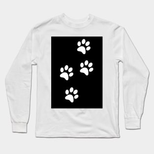 White Paw-prints on a black surface Long Sleeve T-Shirt